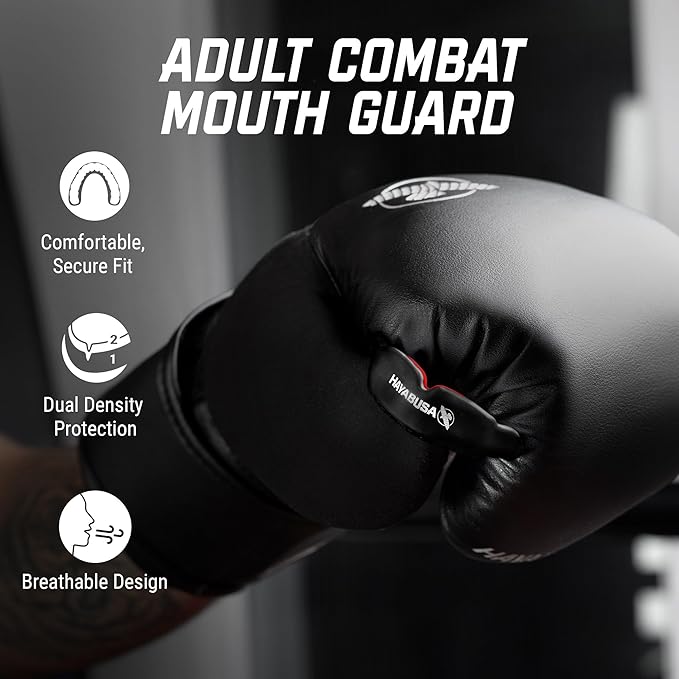 Hayabusa Combat Sports Mouth Guard Youth, Kids and Adult Sizes Comes with Case - Black/Red, Adult