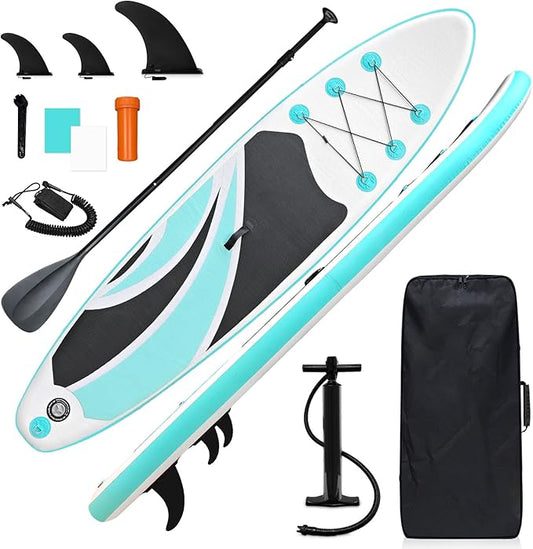 10' Inflatable Stand Up Paddle Board, Ultra-Light Wide Yoga Board for All Skill Levels with Premium SUP Paddleboard Accessories, 84L Waterproof Bag, Non-Slip Comfort Deck for Youth & Adults