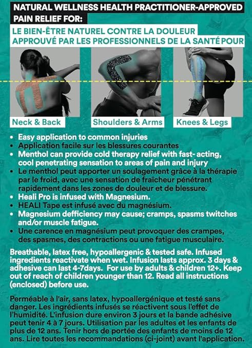 Heali Kinesiology Tape with Magnesium and Menthol, 20 Pcs Precut Strips, K Tape Roll, Knees, Physical Therapy Sports Tape for Muscle and Joint Pain Relief, Water Resistant, Blue Inspo