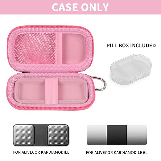 Heart Rate Monitor Case for AliveCor for KardiaMobile 1L 6L Personal EKG Monitor Storage Holder Fits for Cardiac Mobile Portable Heart Rate Monitor Bag Organizer (Pill Box Included) Pink