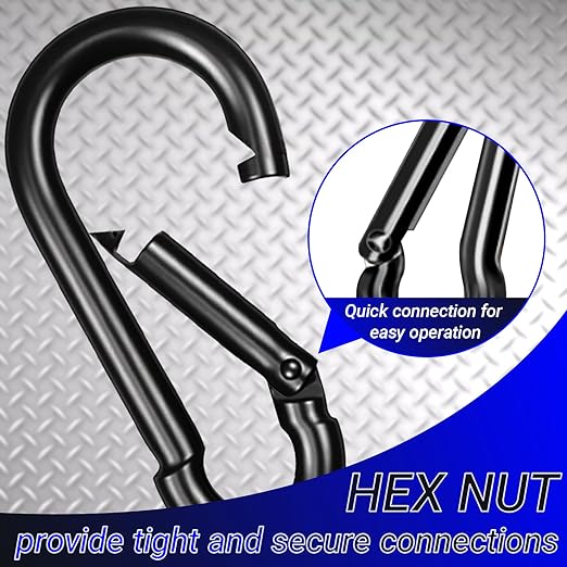 2.36" Spring Snap Hook Carabiners, 12 Pcs Galvanized Steel Black Small Carabiner Clip, Keychain Clip, Quick Link Key Chain for Hammock Swing Set Outdoor Travel, Camping, Fishing, Hiking