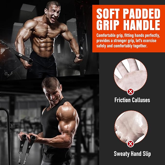 Heavy Duty Exercise Handles, Gym Handles for Cable Machine Attachment, Grip Gym Equipment, Resistance Bands, and Weight Lifting (Set of 2)
