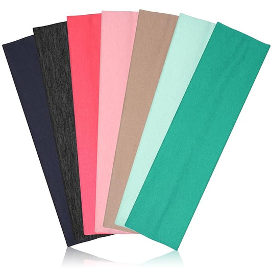 Headbands for Women Non Slip - 7PCS Fashion Sports Hair Bands for Women's Hair, Soft Cotton Cloth Stretchy Headbands for Women for Workout Yoga Running