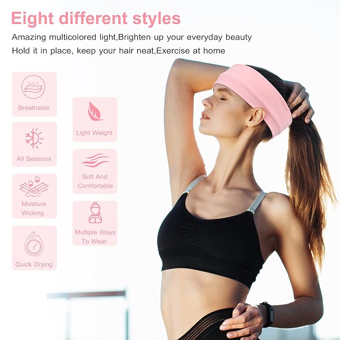 Headbands for Women Non Slip - Stylish Sports Hair Bands for Women's Hair - Soft Cotton Cloth Stretchy Headbands for Women for Yoga, Outdoor Exercise Running - 8 Pack