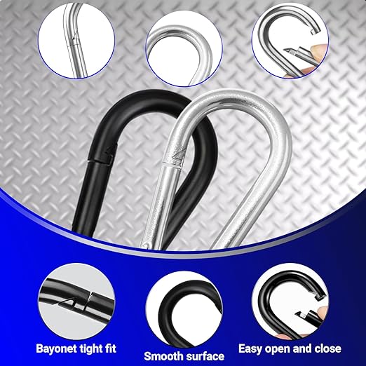 100Pcs 2.36" Sliver Carabiners Clip, M6 Galvanized Steel Small Spring Snap Hook, Keychain Clip, Quick Link Key Chain for Hammock Swing Set Outdoor Travel, Camping, Fishing, Hiking