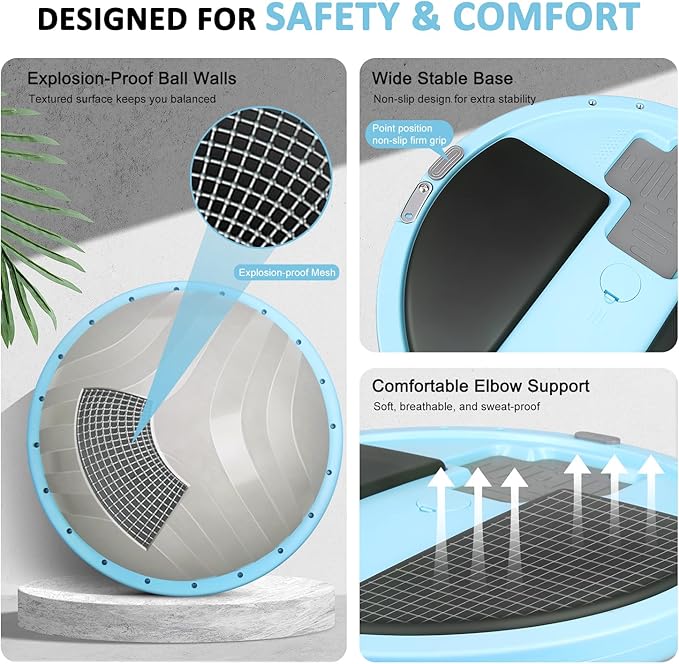 2-in-1 Balance Ball & Plank Board Trainer with App & 4 Interactive Games, Half Exercise Ball for Pilates & Yoga, Core Strength Training, Home Gym Workout, with 2 Resistance Bands & Pump