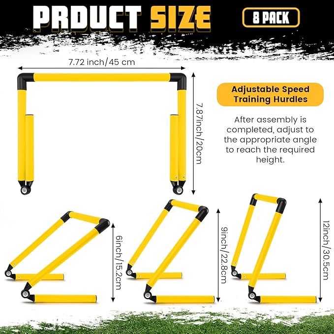 8 Pcs Adjustable Speed Training Hurdles 6" 9" 12" Speed