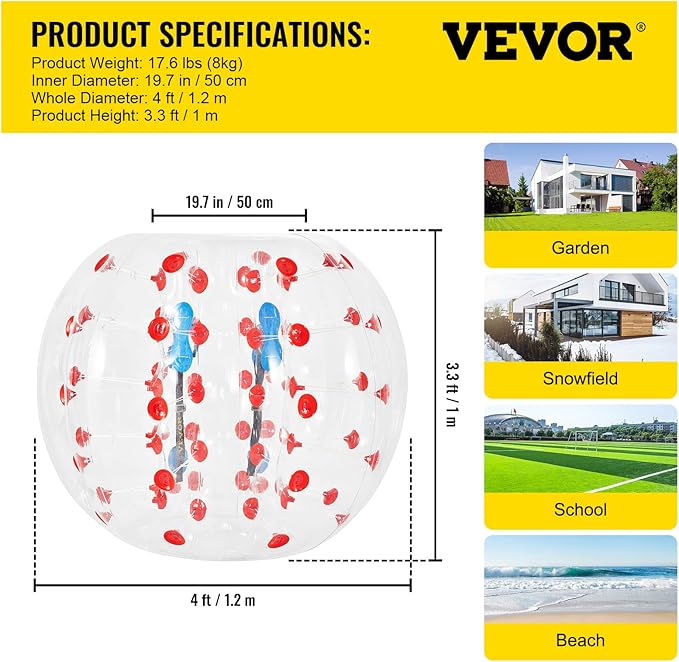 Happybuy Inflatable Bumper Ball 4 FT / 1.2M Diameter 5 Min,