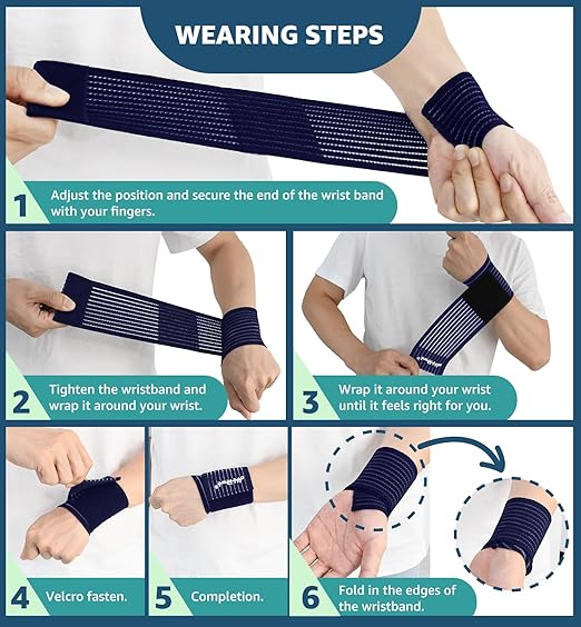 HiRui 2-Pack High-Elastic Wrist Support Straps Wrist Compression Bandage - Wrist Wraps Wristbands for Carpal Tunnel Arthritis Tendonitis Weightlifting Tennis Basketball - Breathable Soft (Navy Blue)
