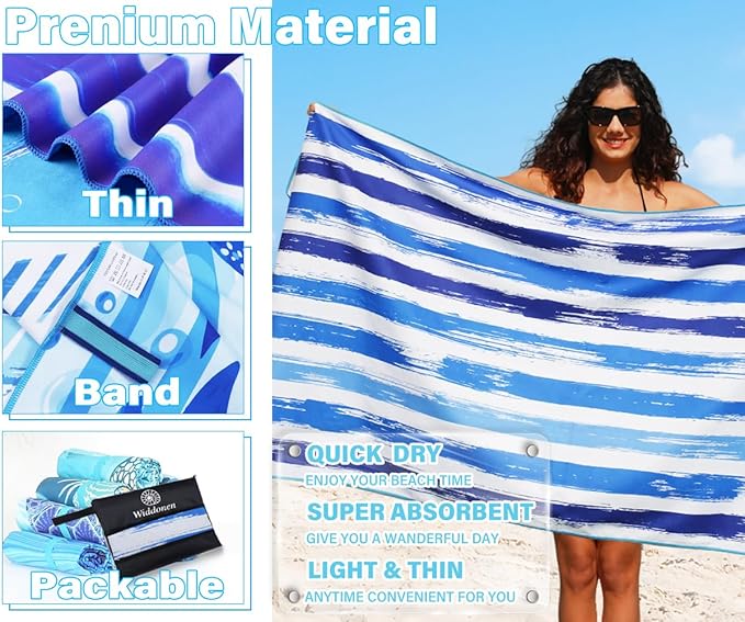 Lightweight Thin Microfiber Beach Towel Sand Free Quick