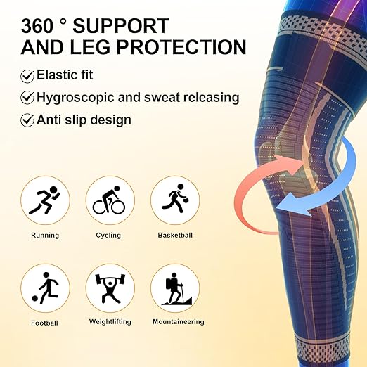 Long Copper Knee Braces for Women and Men Full Leg Compression Sleeves Anti Sliping Ventilation Long Knee Support with Wraps for ACJ, PCL, Meniscus Tear, Arthritis (Copper, Small)