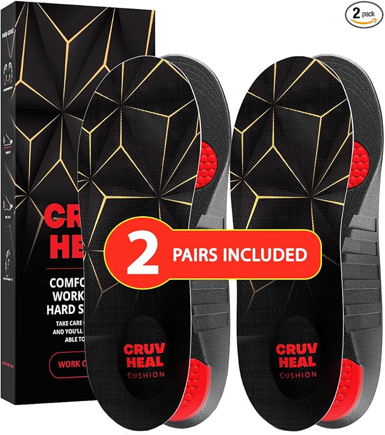 2 Pairs of Work Pro Comfort Insoles - Foot Pain Relief - Cushioning and Shock Absorption - Work Boot Insoles for Men Women - Non-Slip Anti Fatigue Inserts (XL, 2-Pairs-Black)