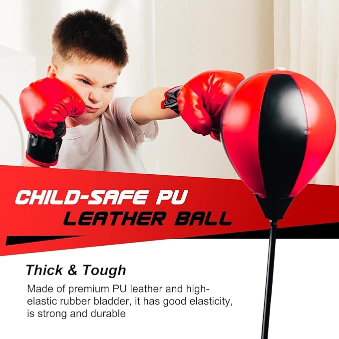 Kids Boxing Set - Punching Bag with Gloves & Adjustable Stand for 3-8 Year Olds