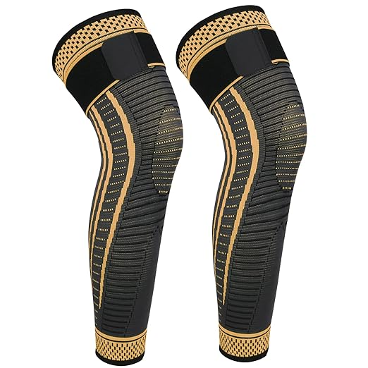 Long Copper Knee Braces for Women and Men Full Leg Compression Sleeves Anti Sliping Ventilation Long Knee Support with Wraps for ACJ, PCL, Meniscus Tear, Arthritis (Copper, X-Large)