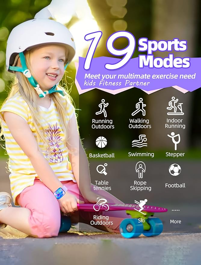 Kids Smart Watch for Girls,IP67 Waterproof Kids Fitness Tracker Watch with 1.5 Inch DIY Face,Heart Rate Sleep Monitor,19 Sport Modes,Calories Counter,Alarm Clock,Great Gifts for Children 6+ (Purple)