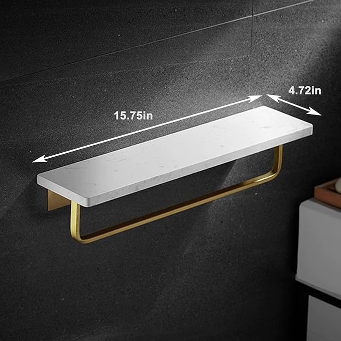 Marble Bathroom Wall Shelf with Towel Bar 16" Modern