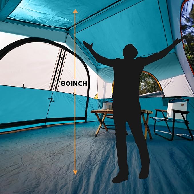 HIKERGARDEN 8 Person Camping Tent - Portable Family Traveling-12'x9'x80in(H)