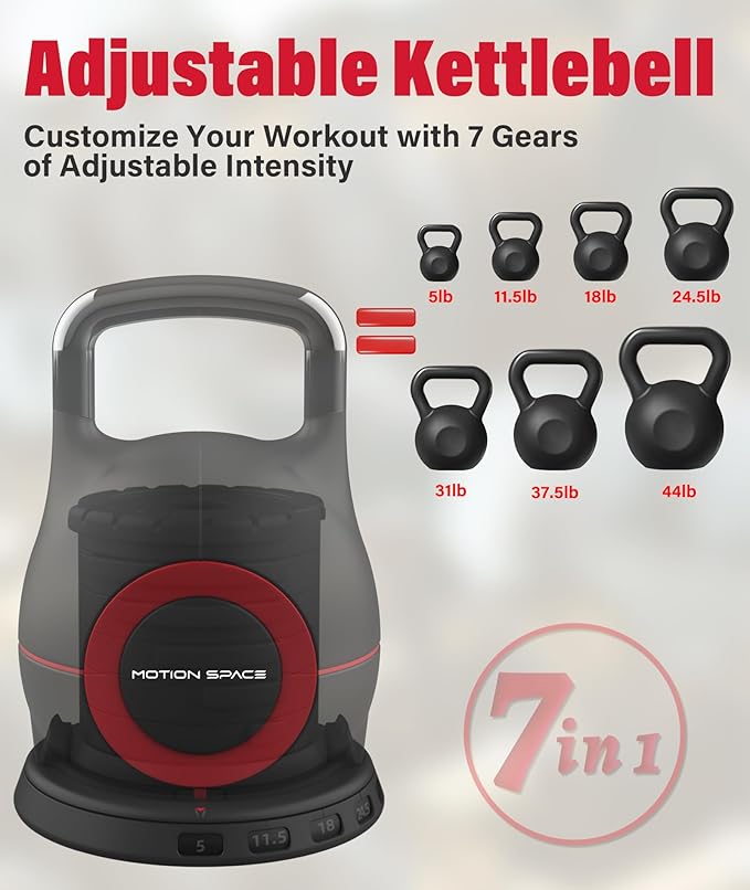 Adjustable Kettlebell 7 Weight Options Set (5-44LBs) Circular