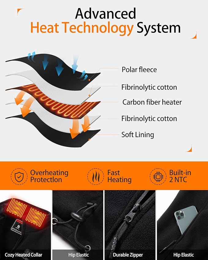 Heated Fleece Vest for Women with 7.4V 12000mAh Battery Pack - Lightweight Electric Heating