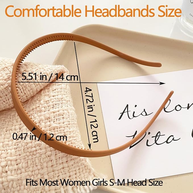 3 Pcs Flex No Pressure Headbands for Women Glasses Wearers - Comfortable Thin Plastic Headbands with Teeth - Matte Finish
