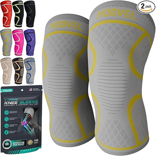Modvel 2 Pack Knee Brace for Women & Men - Workout Knees Compression Sleeve for Knee Pain Relief Joint Support for ACL, Arthritis, Meniscus Tear Knees Brace for Sports, Rodilleras para Gym Fitness