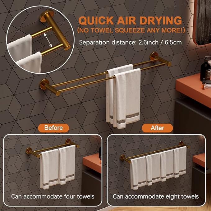 Adjustable Double Bath Towel Bar 16 to 27.6 Inch 1" Tube