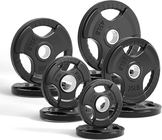 LIONSCOOL 2-Inch Rubber Olympic Grip Weight Plates (2.5-45LB), One