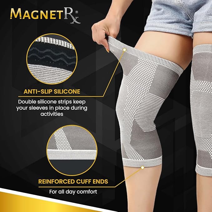 MagnetRX® Magnetic Knee Sleeve – (2-Pack) Effective Compression Knee Brace with Magnets for Knee Comfort & Recovery – Magnetic Knee Brace Support (Medium)