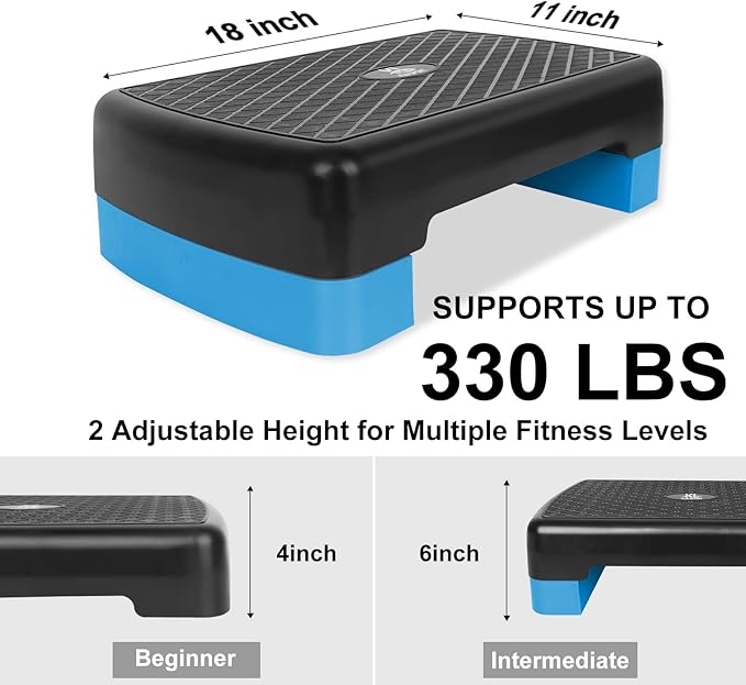 Height-Adjustable 4"-6" Step Aerobics Platform Fitness Equipment Stepper 2 Riser