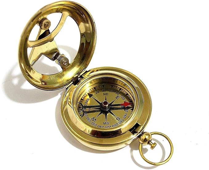 2" Nautical Brass Sundial Compass Antique Push Button