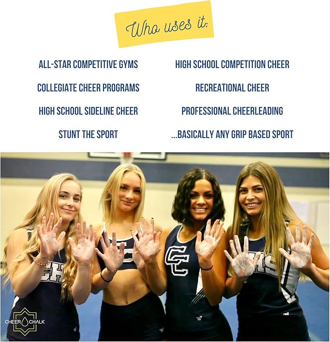 Liquid Chalk - Chalk for Elite Cheerleading - Chalk for Stunting - Chalk for Gymnastics - 50ml Bottle with Carabiner - 50 Practices Per Bottle - Maximum Grip for Safer Stunting