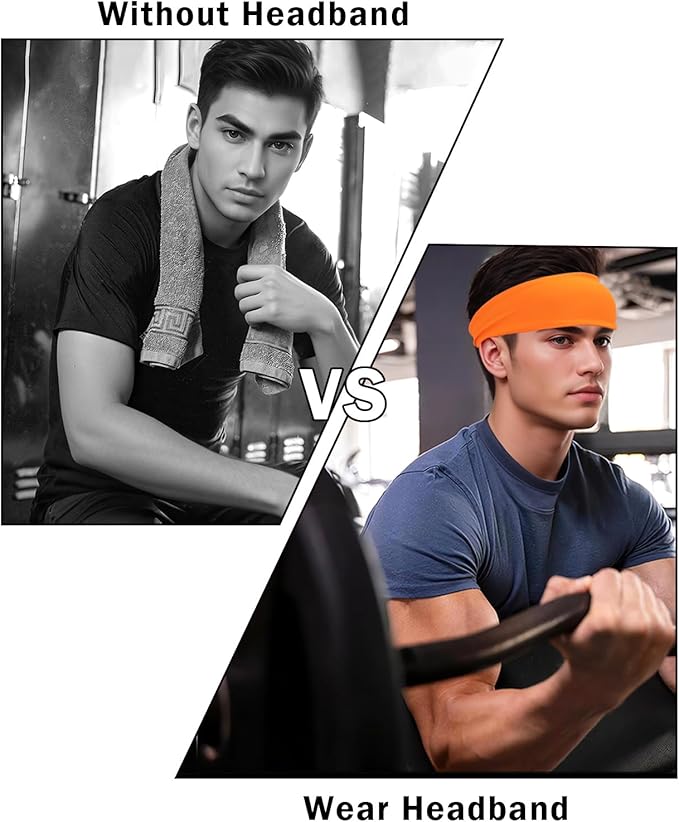 Headbands for Men & Women, Sweat Headband Non-Slip Sweatband Sports Running Cycling Yoga Basketball Workout Football Training