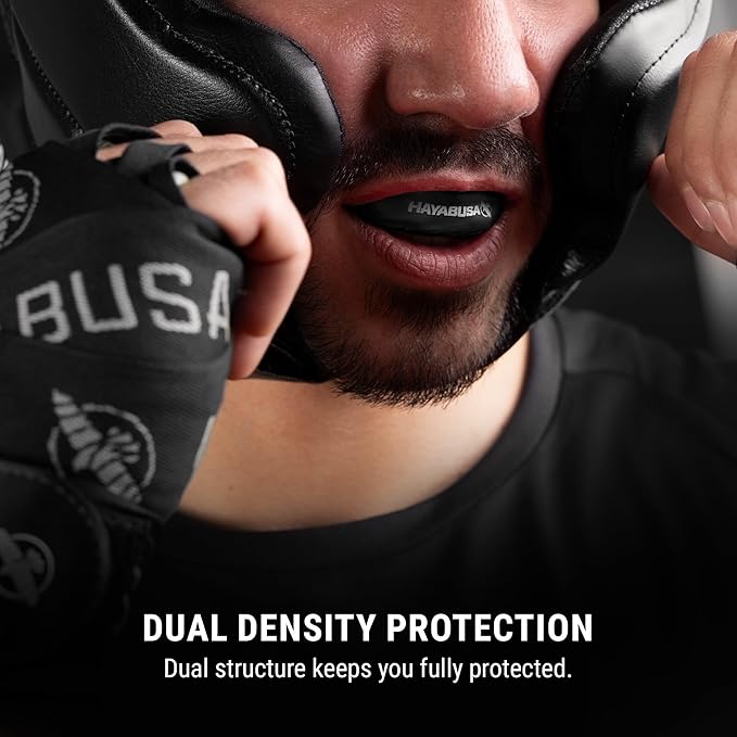 Hayabusa Combat Sports Mouth Guard Youth, Kids and Adult Sizes Comes with Case - Black/Gold, Adult