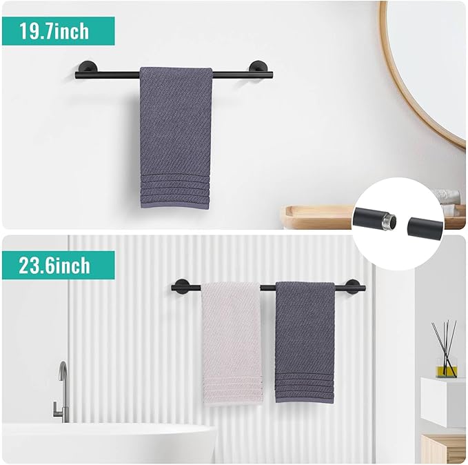 6-Piece Matte Black Towel Bar Set Bathroom Hardware SUS304 Stainless