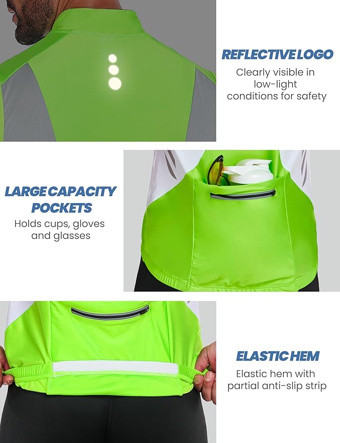 Little Donkey Andy Men's Half Zip Breathable Cycling Vests Reflective Sleeveless Jerseys Lightweight Bicycle Running