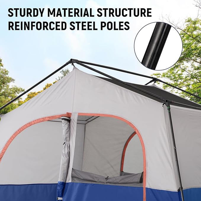 HIKERGARDEN 8 Person Camping Tent - Portable Family Traveling-12'x9'x80in(H)