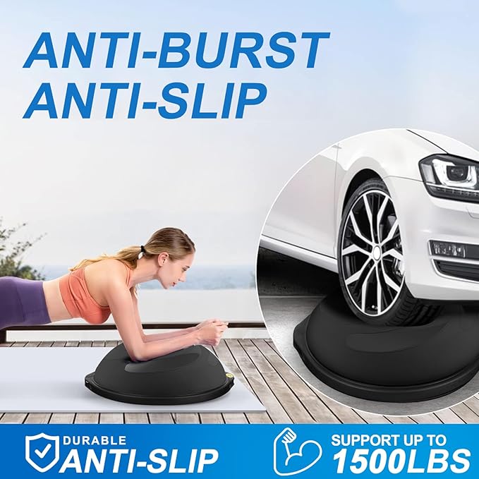 25in Half Balance Ball, 1500lb Inflatable Wobble Board Trainer, Non-slip Base Yoga Ball for Strength Training, Includes 2 Bands and Pump, Enhance Your Balance Training and Yoga Practice