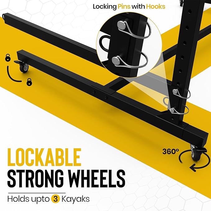 Heavy Duty Freestanding Kayak Storage Rack | 3 Tier Rack for Kayaks, Canoes, or SUPs | Adjustable Outdoor Kayak Storage | Indoor/Outdoor Weather Resistant Water Sports Storage Rack