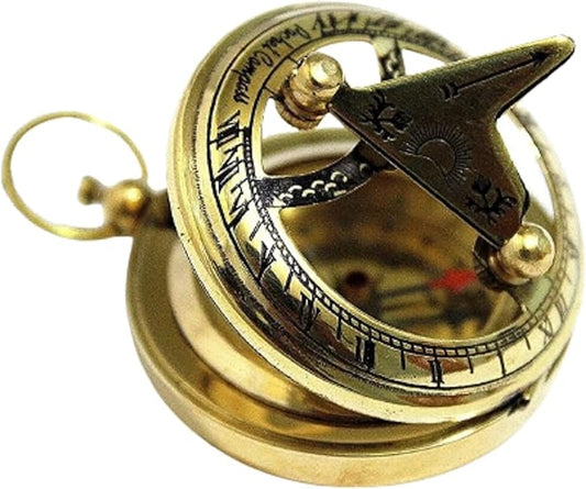2" Nautical Brass Sundial Compass Antique Push Button