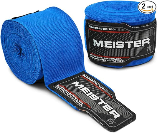 Meister Adult 180" Semi-Elastic Hand Wraps for MMA & Boxing (Pair)