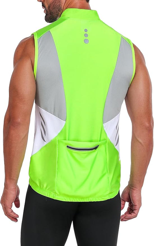 Little Donkey Andy Men's Half Zip Breathable Cycling Vests Reflective Sleeveless Jerseys Lightweight Bicycle Running