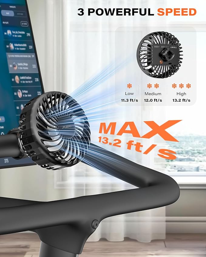 A2C Rechargeable Fan for Peloton Bike & Exercise Bike - 4000mAh Portable Fan with Adjustable Strap, 3 Speed Settings, 360° Rotation - Fits 0.5-1.5" Handlebars for Treadmill, Stroller, Golf Cart, Gym