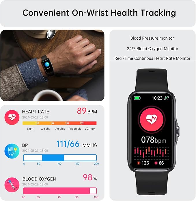 Health Fitness Tracker, Smart Watch with 24/7 Heart Rate and Blood Oxygen, Sleep Tracker with Blood Pressure Monitor, IP68 Waterproof Activity Tracker Pedometer Step Counter for Women Men