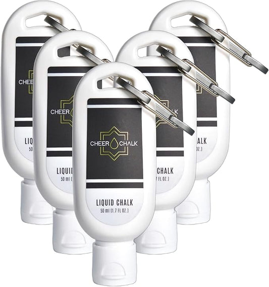Liquid Chalk - Chalk for Elite Cheerleading - Chalk for Stunting - Chalk for Gymnastics - 50ml Bottle with Carabiner - 50 Practices Per Bottle - Maximum Grip for Safer Stunting