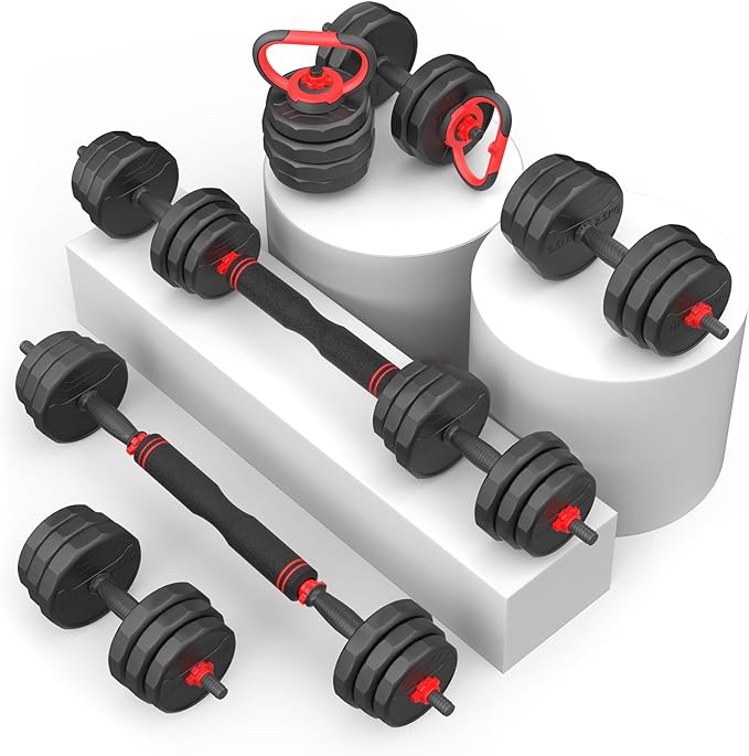 Adjustable Dumbbells, 20/30/40/55/60/70/80/90lbs Free Weights Dumbbells Convertible 2 or 3 in 1 Set Used as Barbell, Kettlebells, A Pair of Lightweight for Home Gym