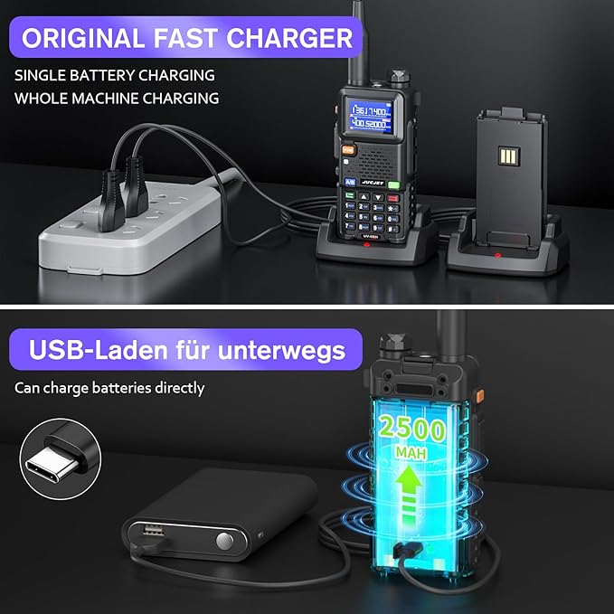 5RH Ham Long Rang Walkie Talkies 10W (Upgraded UV-5R), 999CH 999CH One 2500mAh Battery Charging(1 Pack)