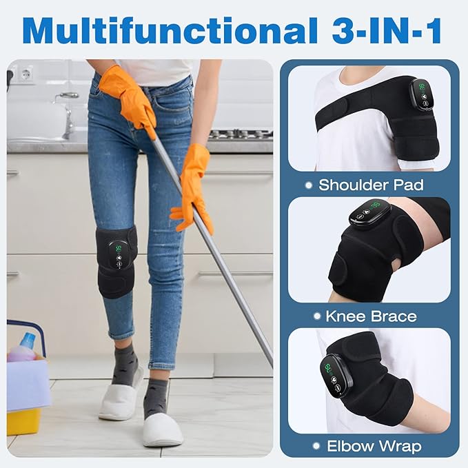 MOAJAZA Cordless Knee Heating Pad with Vibration, FSA or HSA Eligible, Heated Knee Brace Wrap, Heating Pad for Shoulder Elbow (Pack of 1 Black)
