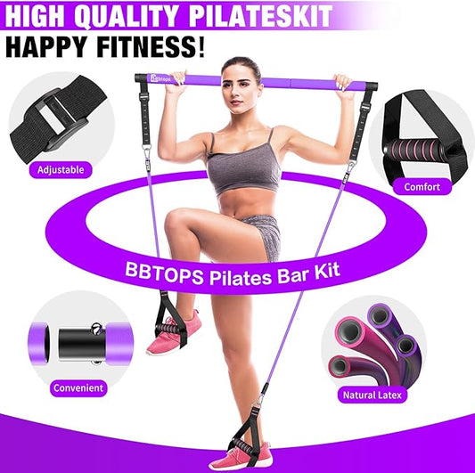 Pilates Bar Kit with Resistance Bands,Pilates Bar with Stackable Bands Workout Equipment for Legs,Hip,Waist and Arm,Exercise Fitness Equipment for Women & Men Home Gym Yoga Pilates