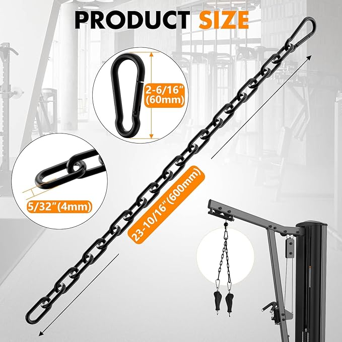 23.6" Gym Fitness Cable Extension Chain, 304 Stainless Steel Cable Machine Extension Accessory, Workout Chain for Home Gym Replacement, Weight Lifting, Triceps Exercise