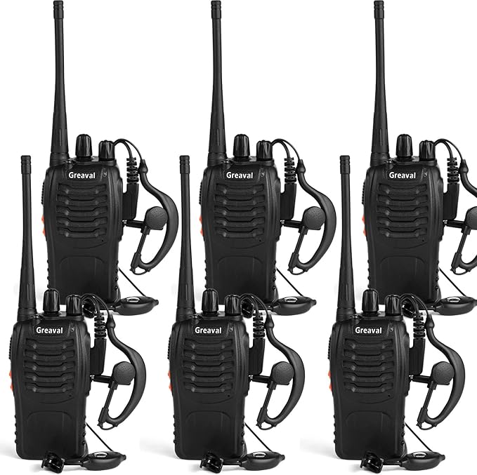 Long Range Walkie Talkies Rechargeable Two-Way Radios with Earpiece 16-Channel UHF 400-470MHz (Pack 6)